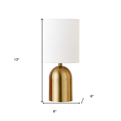 13" Gold Metal Cylinder Table Lamp With White Drum Shade