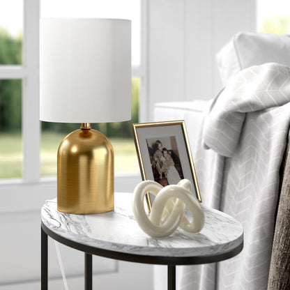 13" Gold Metal Cylinder Table Lamp With White Drum Shade