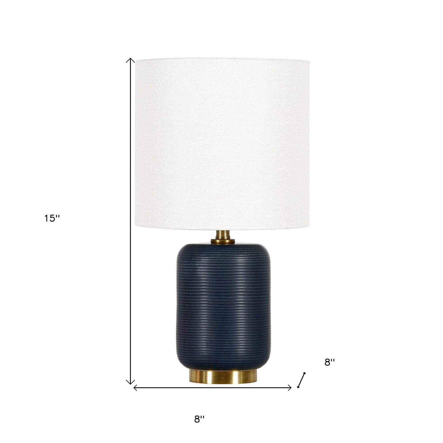 15" Blue and Gold Ceramic Cylinder Table Lamp With White Drum Shade