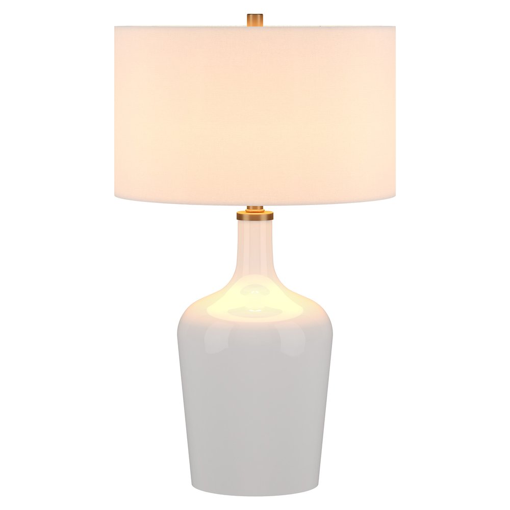 25" White Glass Urn Table Lamp With White Drum Shade
