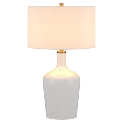 25" White Glass Urn Table Lamp With White Drum Shade