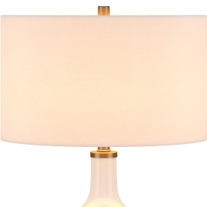 25" White Glass Urn Table Lamp With White Drum Shade