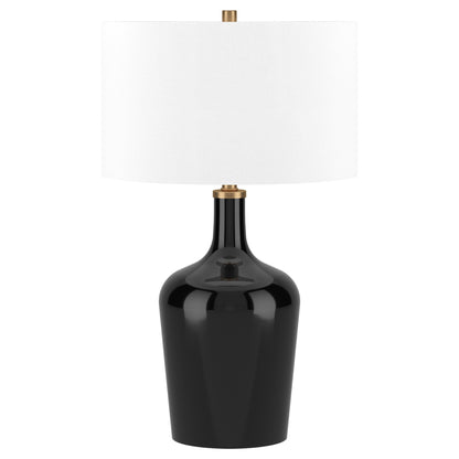 25" Black Glass Urn Table Lamp With White Drum Shade