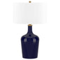 25" Blue Glass Urn Table Lamp With White Drum Shade
