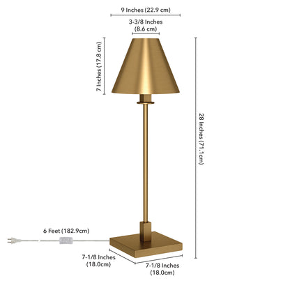 28" Brass Metal Buffet Lamp With Brass Cone Shade