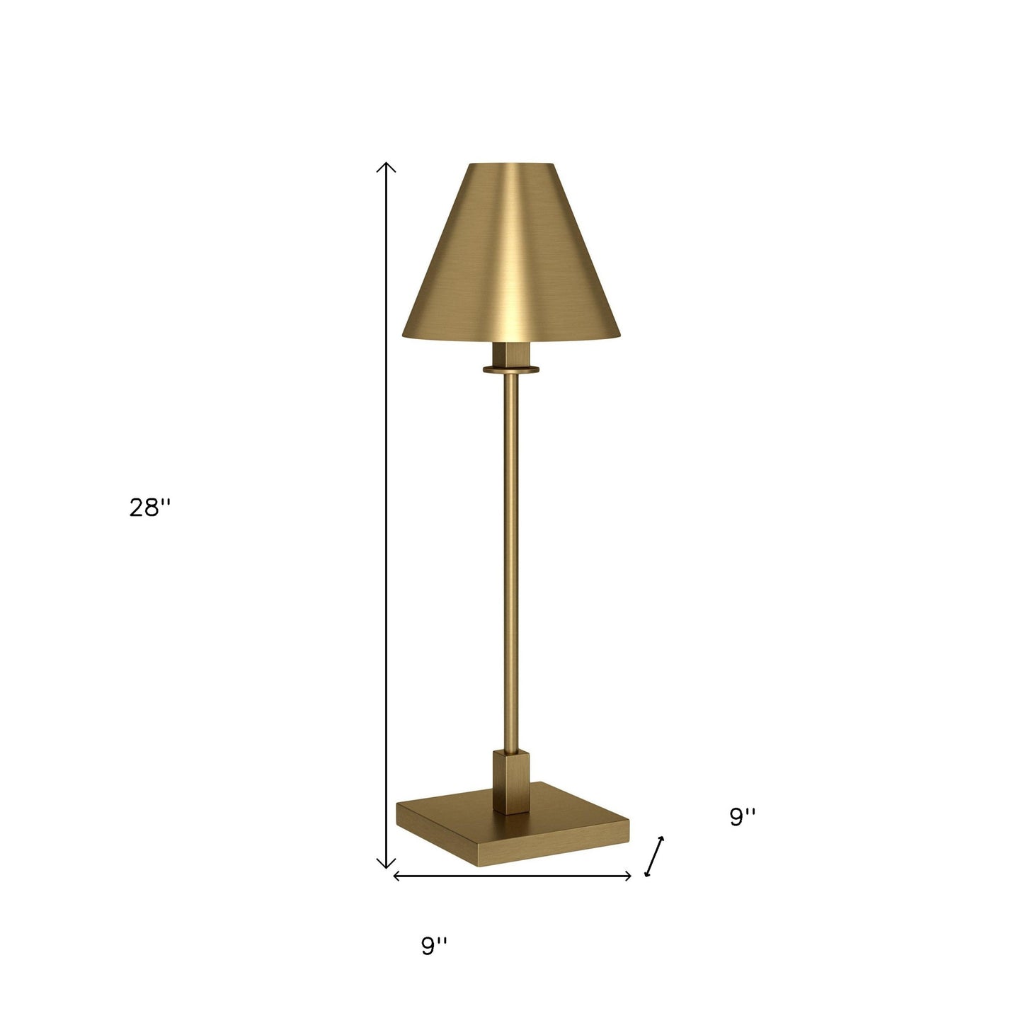 28" Brass Metal Buffet Lamp With Brass Cone Shade