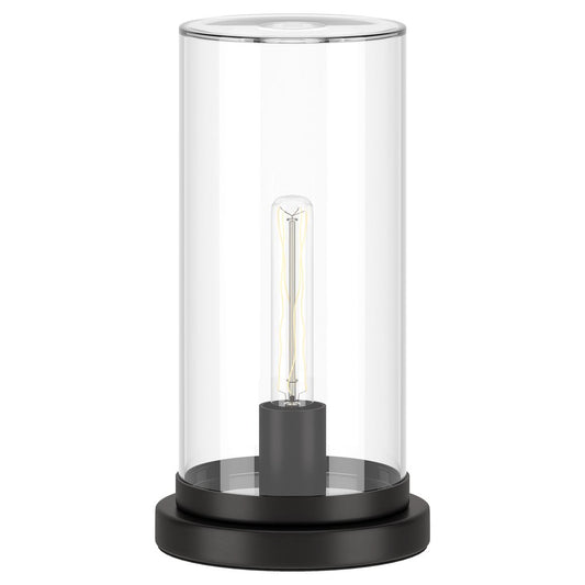 13" Black Metal Table Lamp With Clear Cylinder Shade