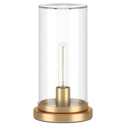 13" Brass Metal Table Lamp With Clear Cylinder Shade