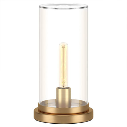 13" Brass Metal Table Lamp With Clear Cylinder Shade