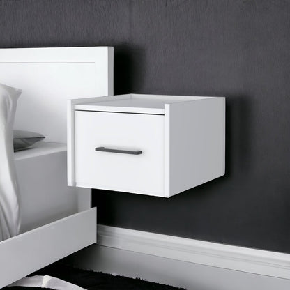 10" White Wood One Drawer Floating Nightstand