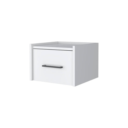 10" White Wood One Drawer Floating Nightstand
