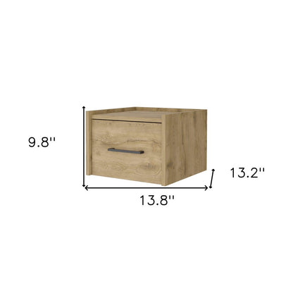 10" Beige One Drawer Faux Wood Floating Nightstand