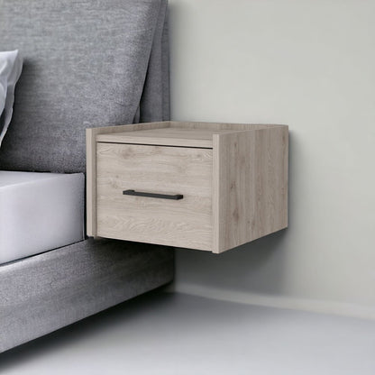 10" Gray Wood One Drawer Floating Nightstand