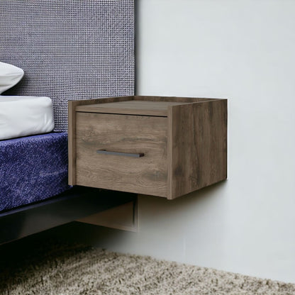 10" Brown Wood One Drawer Floating Nightstand