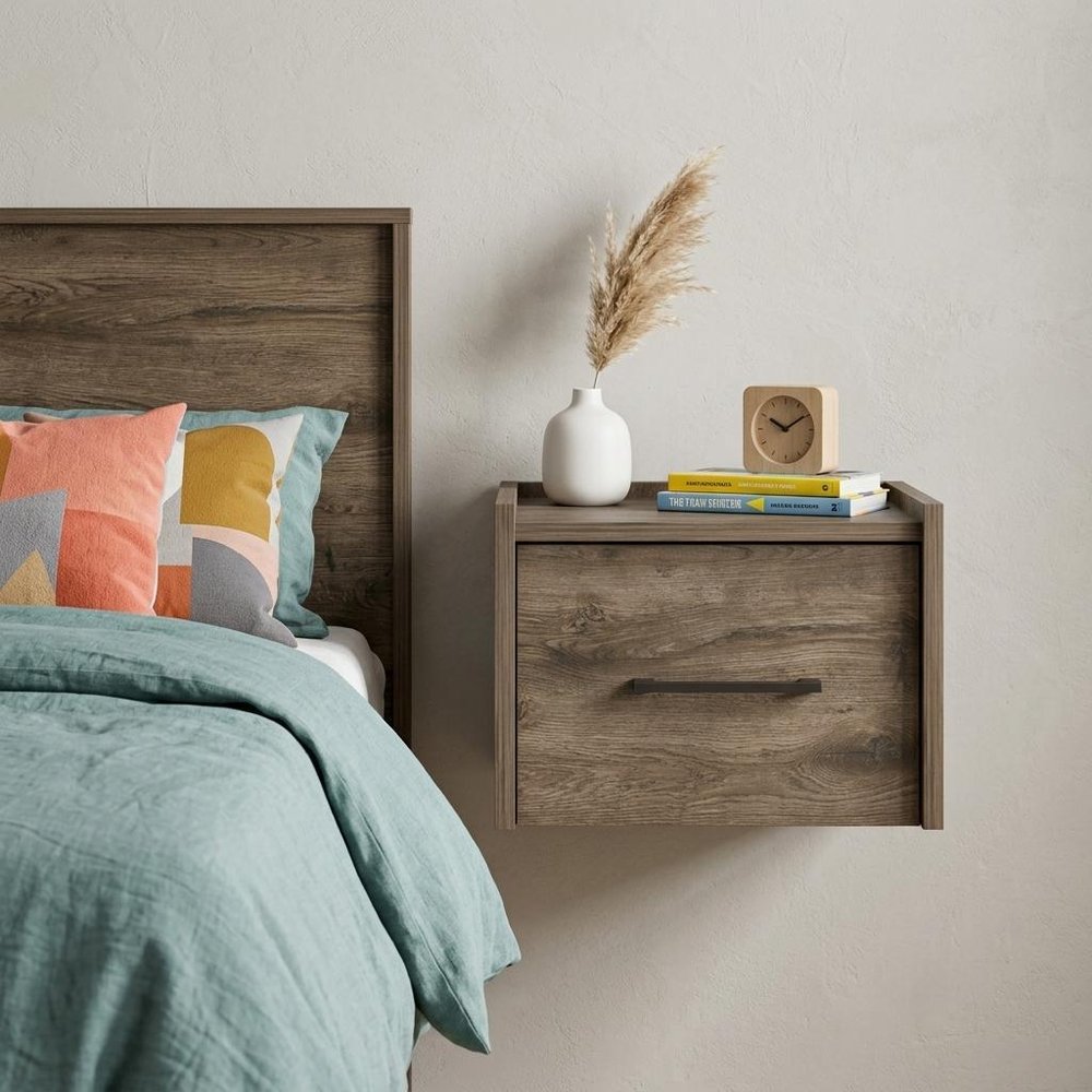 10" Brown Wood One Drawer Floating Nightstand