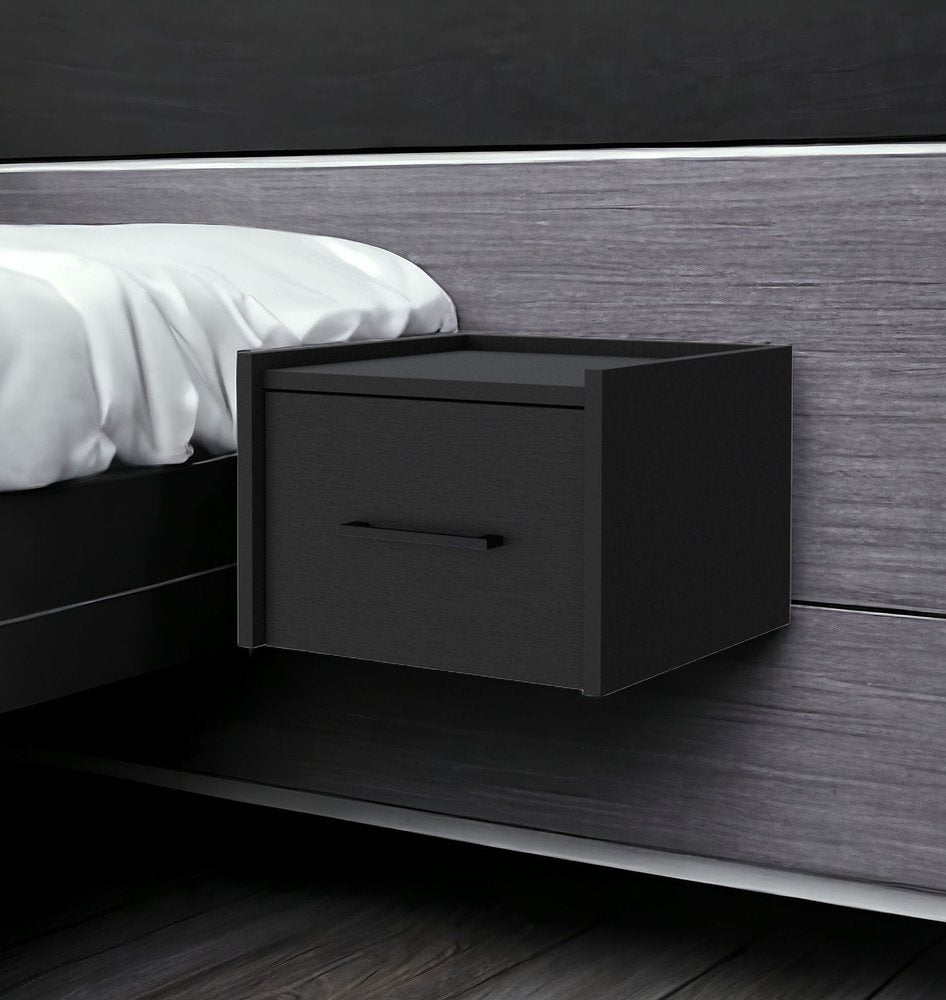 10" Black Wood One Drawer Floating Nightstand