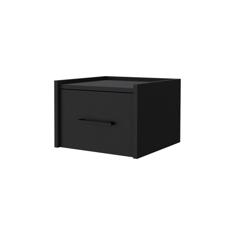 10" Black Wood One Drawer Floating Nightstand