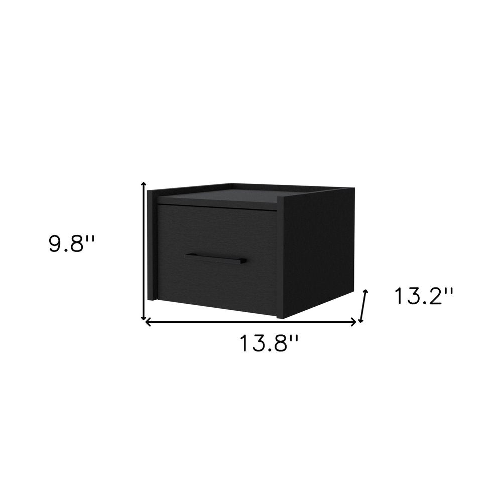 10" Black Wood One Drawer Floating Nightstand