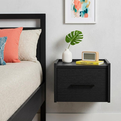10" Black Wood One Drawer Floating Nightstand