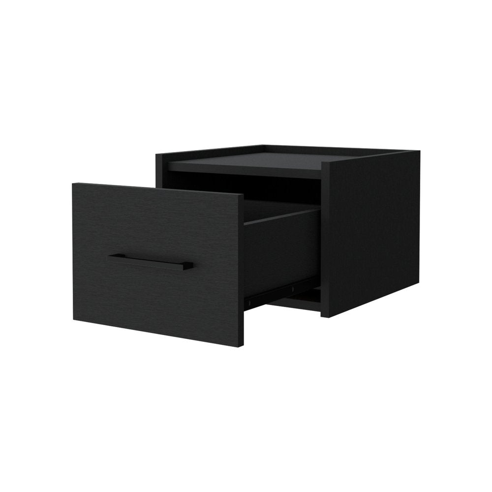 10" Black Wood One Drawer Floating Nightstand