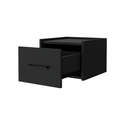 10" Black Wood One Drawer Floating Nightstand