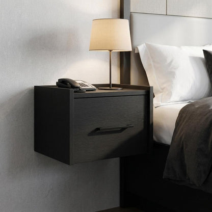 10" Black Wood One Drawer Floating Nightstand