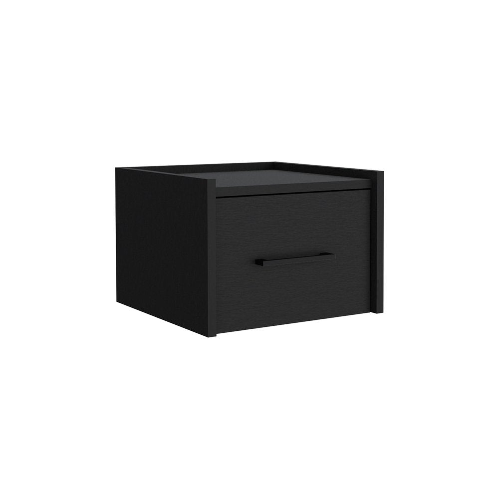 10" Black Wood One Drawer Floating Nightstand