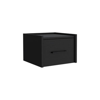 10" Black Wood One Drawer Floating Nightstand