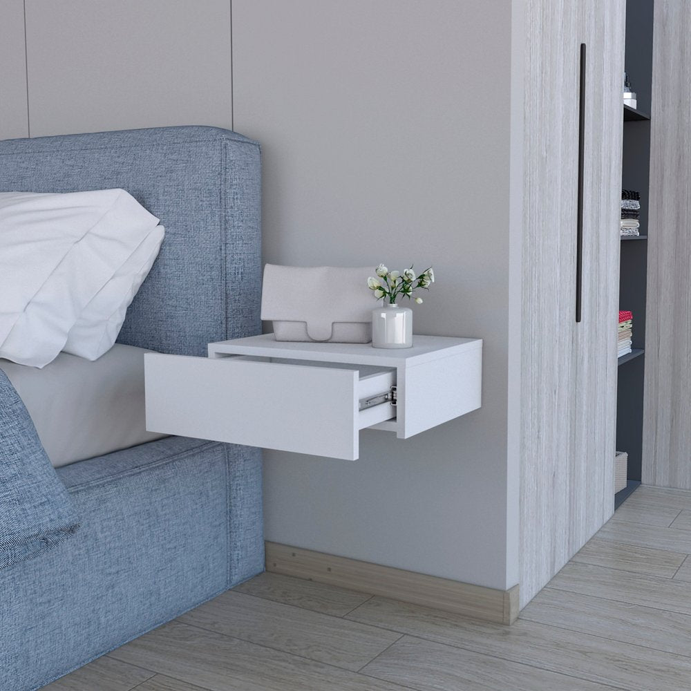 5" White Wood One Drawer Floating Nightstand