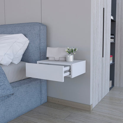 16" White Wood One Drawer Floating Nightstand