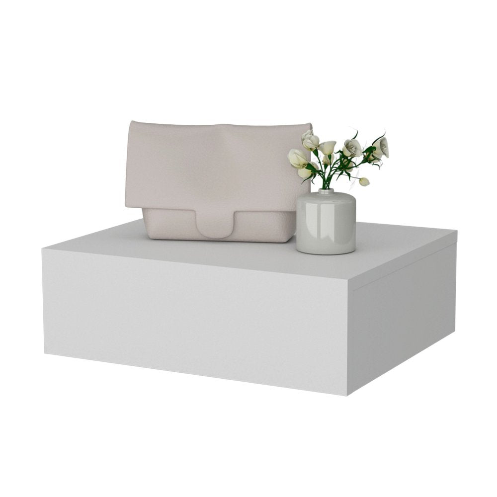 5" White Wood One Drawer Floating Nightstand