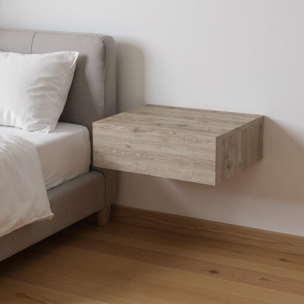 16" Gray Wood One Drawer Floating Nightstand