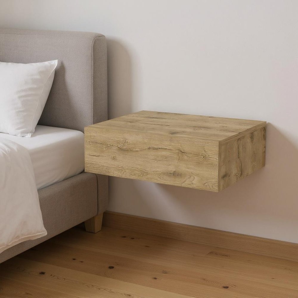 16" Beige Wood One Drawer Floating Nightstand