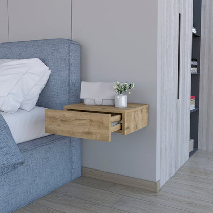 5" Beige Wood One Drawer Floating Nightstand