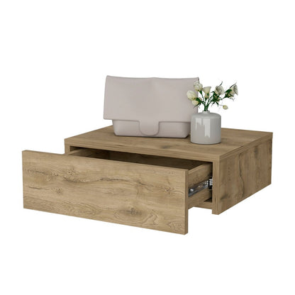5" Beige Wood One Drawer Floating Nightstand