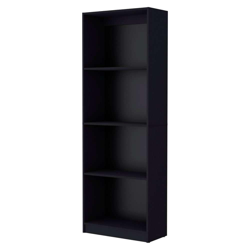 71" Black Wood Four Tier Bookcase