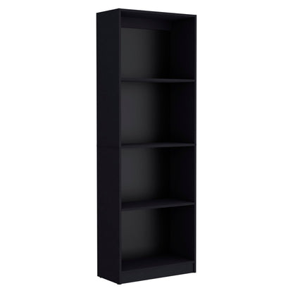 71" Black Wood Four Tier Bookcase