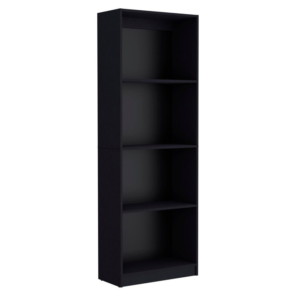 71" Black Wood Four Tier Bookcase