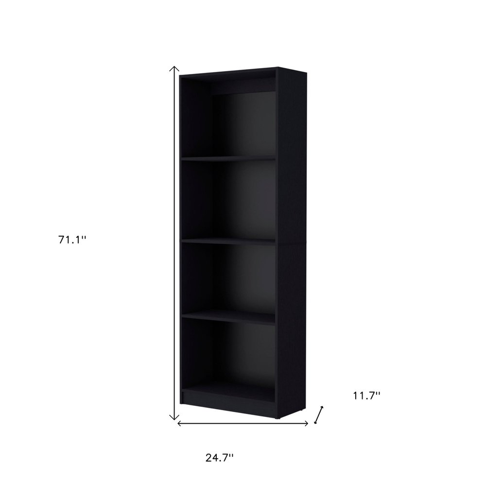 71" Black Wood Four Tier Bookcase