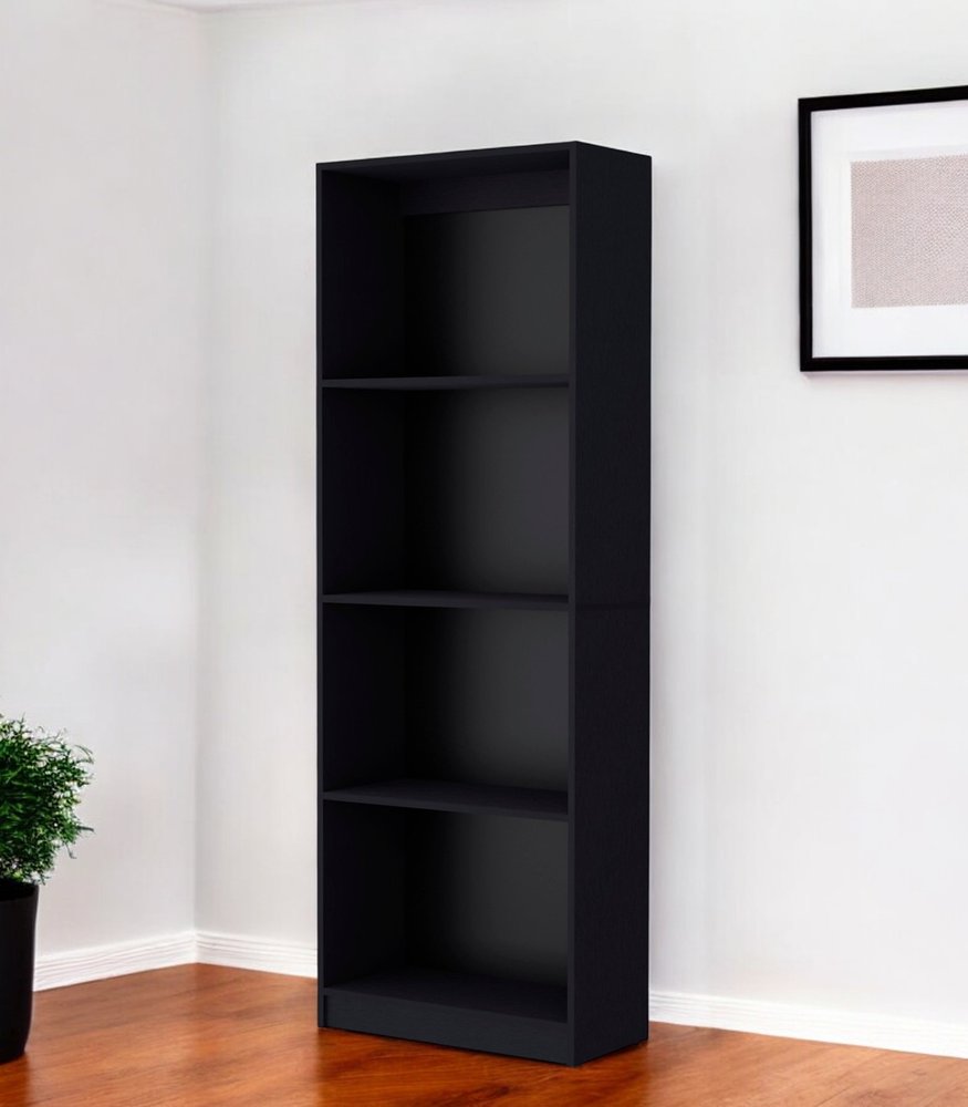 71" Black Wood Four Tier Bookcase