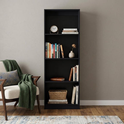 71" Black Wood Four Tier Bookcase