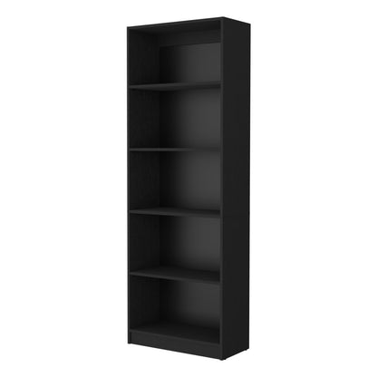 71" Black Wood Five Tier Bookcase