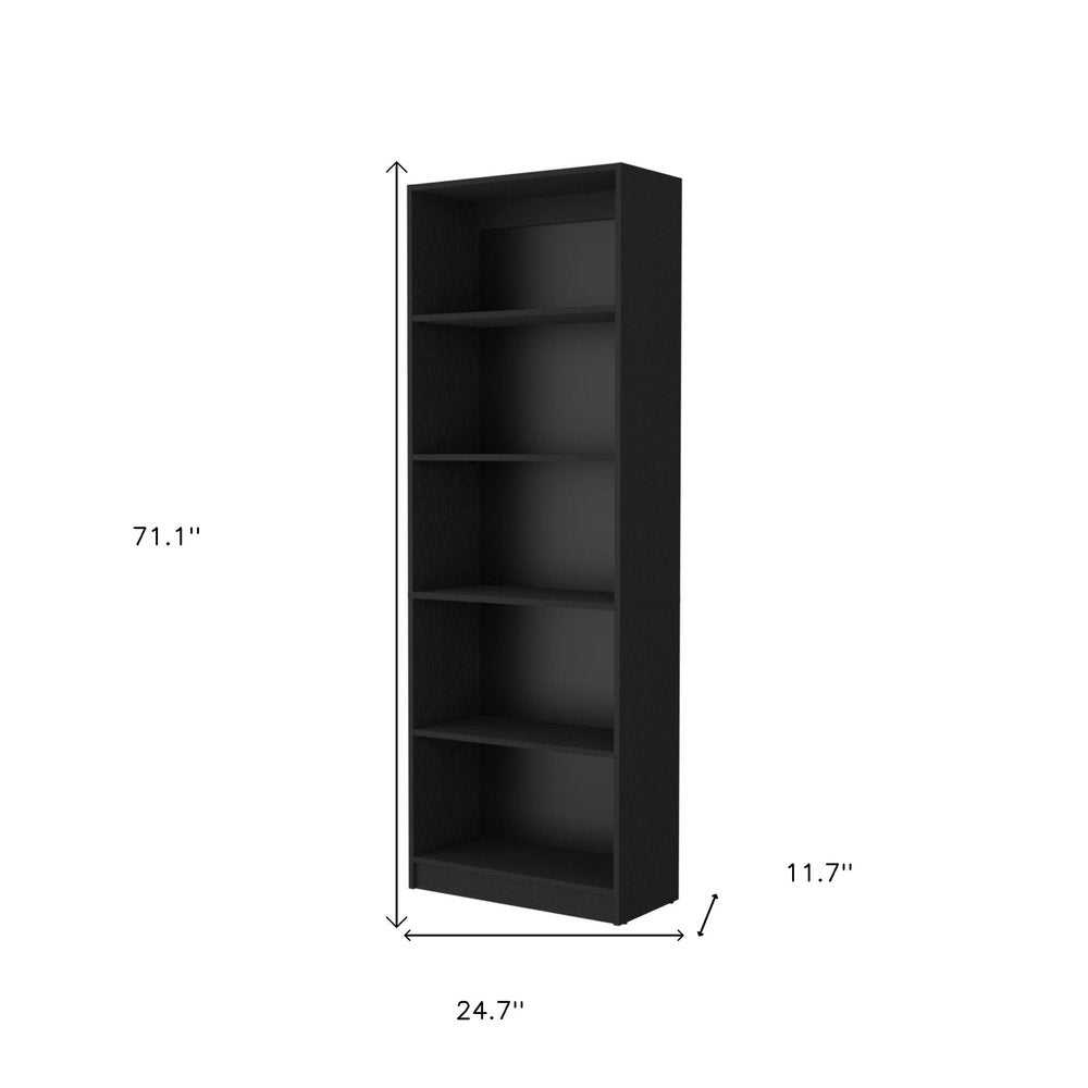 71" Black Wood Five Tier Bookcase