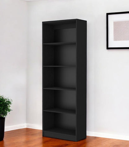71" Black Wood Five Tier Bookcase