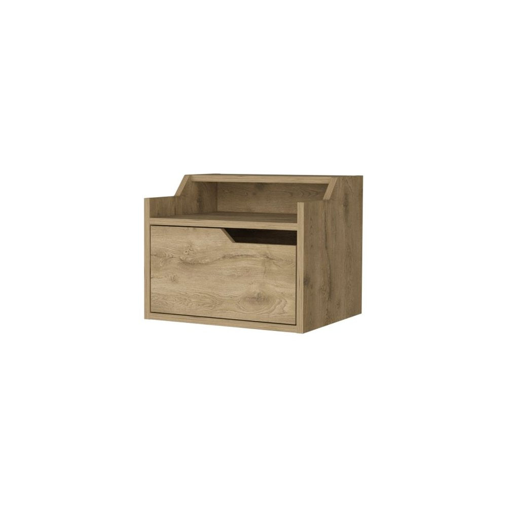 13" Beige Wood One Drawer Floating Nightstand