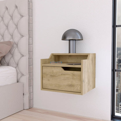 13" Beige Wood One Drawer Floating Nightstand