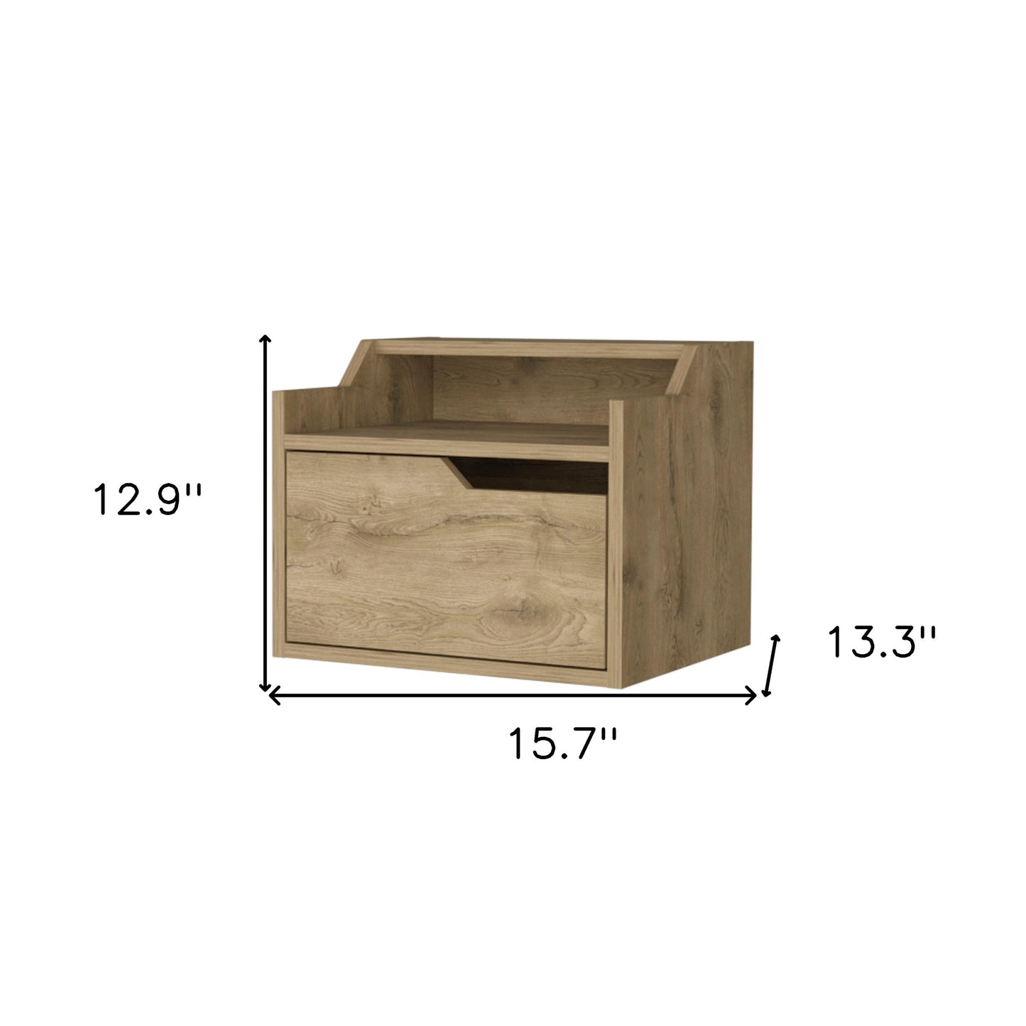 13" Beige One Drawer Faux Wood Floating Nightstand