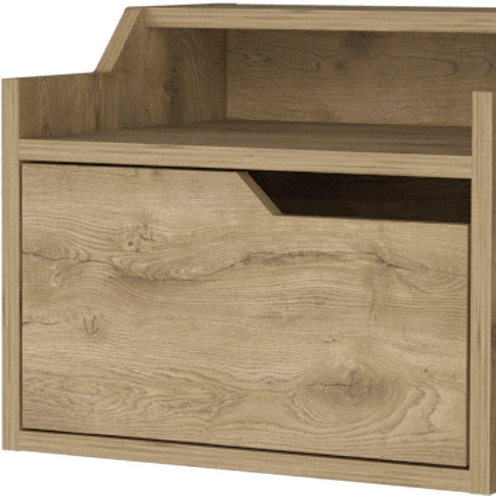 13" Beige Wood One Drawer Floating Nightstand