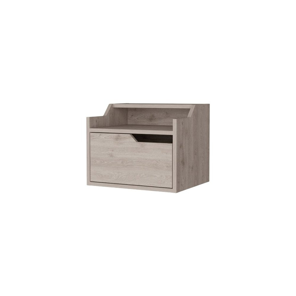 13" Gray Wood One Drawer Floating Nightstand