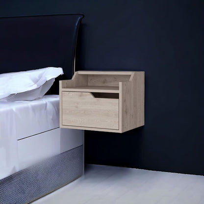 13" Gray Wood One Drawer Floating Nightstand